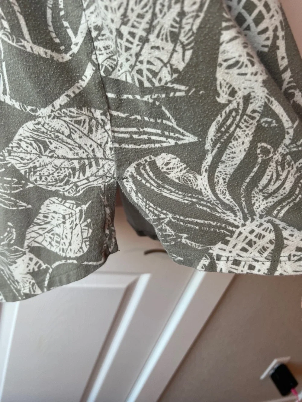 Soft Surroundings Olive & White Floral V-Neck Short Sleeve Tee - Picture 6 of 9